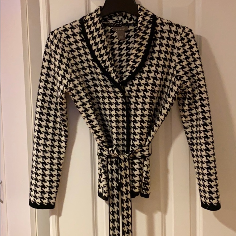 Houndstooth sweater Kenar jacket with self-belt